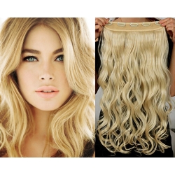 Clip in pás z pravých vlasov 53cm vlnitý – najsvetlejšia blond