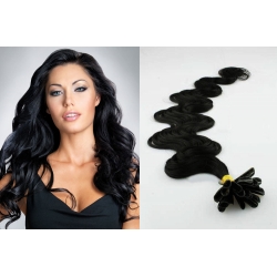 Vlnité vlasy európskeho typu k predlžovaniu keratínom 50cm – čierne