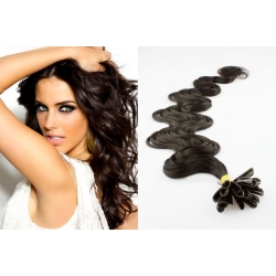 Vlnité vlasy európskeho typu k predlžovaniu keratínom 50cm – prírodná čierna