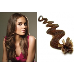 Vlnité vlasy európskeho typu k predlžovaniu keratínom 50cm – svetlejšia hnedá