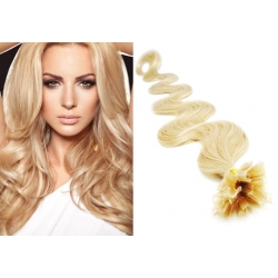 Vlnité vlasy európskeho typu k predlžovaniu keratínom 50cm – najsvetlejšia blond