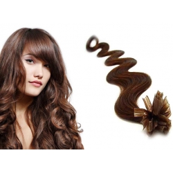 Vlnité vlasy európskeho typu k predlžovaniu keratínom 60cm – stredne hnedá