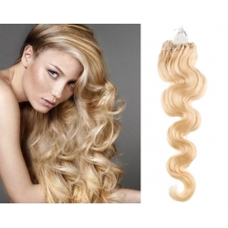 Vlnité vlasy európskeho typu k predlžovaniu micro ring 50cm – najsvetlejšia blond