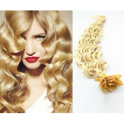 Kučeravé vlasy európskeho typu k predlžovaniu keratínom 50cm – najsvetlejšia blond
