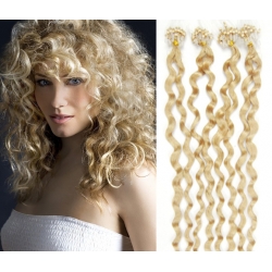 Kučeravé vlasy európskeho typu k predlžovaniu micro ring 50cm – najsvetlejšia blond