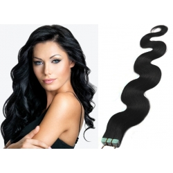 Vlnité vlasy pro metodu Pu Extension / Tape Hair / Tape IN 50cm - černé
