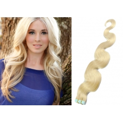 Vlnité vlasy pro metodu Pu Extension / Tape Hair / Tape IN 50cm - platina