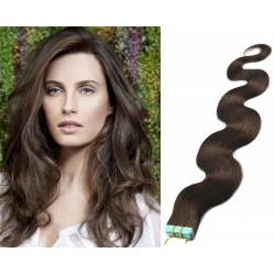 Vlnité vlasy pre metódu Pu Extension / Tapex / Tape Hair / Tape IN 60cm – tmavo hnedá