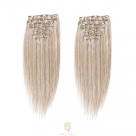 Clip in maxi set 73cm pravé lidské vlasy – REMY 280g – PLATINA/SVĚTLE HNĚDÁ