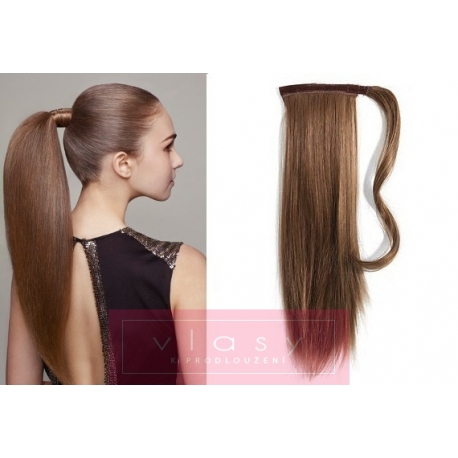 Clip in príčesok cop / vrkoč 100% ľudské vlasy 50cm – stredne hnedá