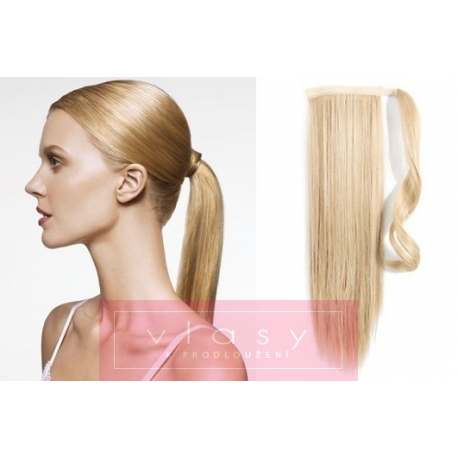 Clip in príčesok cop / vrkoč 100% ľudské vlasy 50cm – najsvetlejšia blond