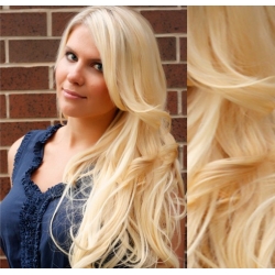 Vlnité clip in vlasy 53cm 100% ľudské - REMY 100g – najsvetlejšia blond