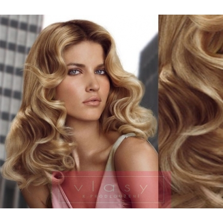 Vlnité clip in vlasy 53cm 100% ľudské - REMY 100g – prírodná / svetlejšia blond
