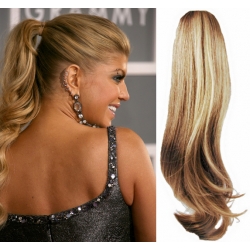 Vlnitý clip in príčesok cop / vrkoč 100% ľudské vlasy 50cm – prírodná / svetlejšia blond